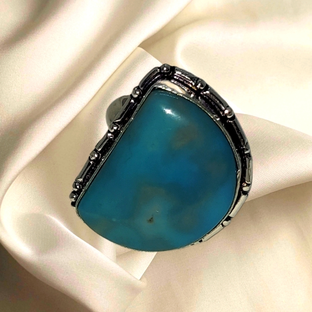 Crysocolla Ring on a 925 Silver adjustable ring band
